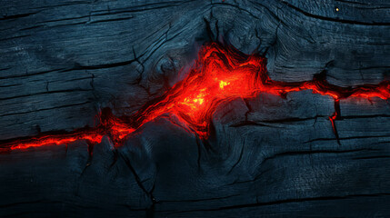 Intricate wood texture with vibrant glowing red core
