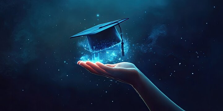 Digital Graduation Cap Held in Hand