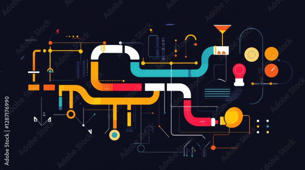 Poster gas pipelines and flow infographic showcasing a minimalist design with vibrant colors and clear layo