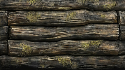Natural wood texture with moss accents for rustic design elements