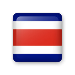 Costa Rica flag glass icon. Square vector element with shadow. For mobile apps, UI and web design.