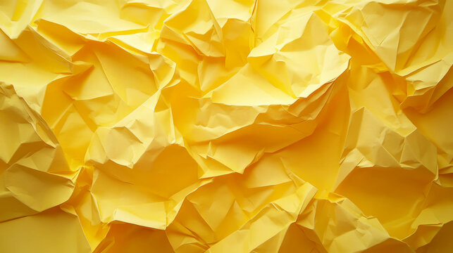 Vibrant yellow crumpled paper texture for creative backgrounds and design projects