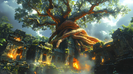 Pixel Art Giant Tree In Lush Forest