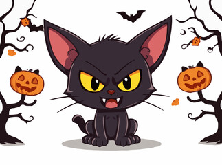 Menacing Black Cat Halloween Graphic