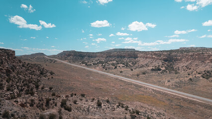 Drone view of a road in a desert environment