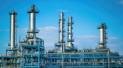 Fototapeta premium Industrial distillation columns separating gas components in a refinery