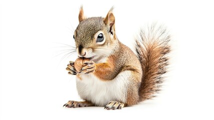 Obraz premium Charming squirrel holding nut isolated on white nature photography minimalist environment close-up concept