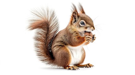 Tiny squirrel with nut close-up wildlife photography in studio environment