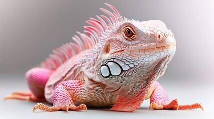 Fototapeta premium Pink iguana portrait, studio shot, neutral background, exotic pet