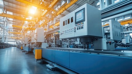 Injection molding machines arranged in a high-tech production facility for mass manufacturing