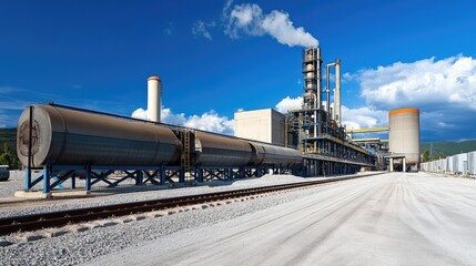 Large-scale industrial rotary dryer used for mineral processing and refining