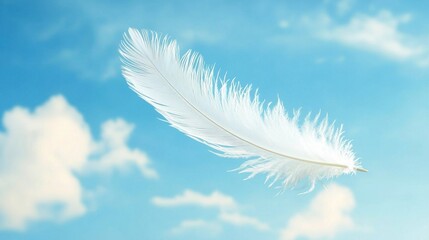Naklejka premium Feather floating in sky with clouds 