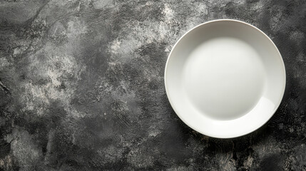 Empty White Plate on Dark Textured Background