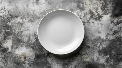 Empty White Plate on a Textured Grey Background