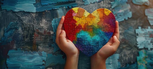 Obraz premium April World Autism Month: autistic person, spectrum disorder, neurodivergent understanding, developmental uniqueness, ASD support, inclusive education, Asperger’s insights, spectrum inclusion.