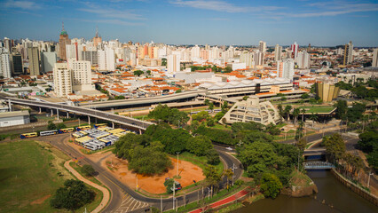 Aerial View of Downtown São José do Rio Preto, Brazil – Municipal Library, Bus Terminal, and Rio Preto River
