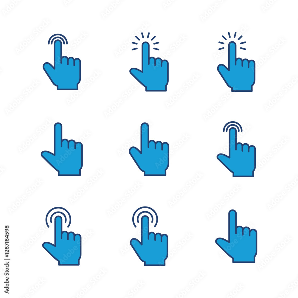 Poster hand click icon set. pointer icon vector. hand cursor icon vector