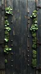 Dark Aged Wooden Door With Green Moss