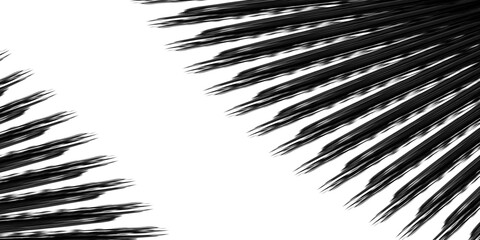 Black mascara brush strokes with black and white feather illustration featuring tree branches and palm leaves, creating a nature-inspired pattern and texture design