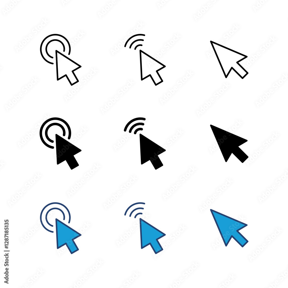 Poster click icon set. pointer arrow icon. cursor icon vector