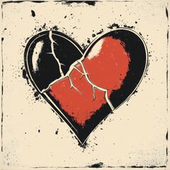 Cracked cartoon heart with grunge texture	