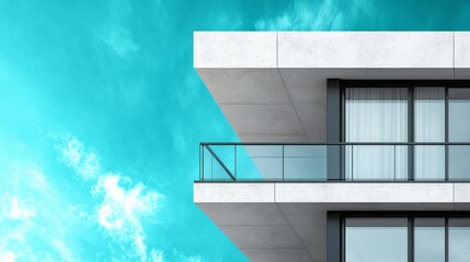 Modern architecture featuring concrete building against a bright blue sky