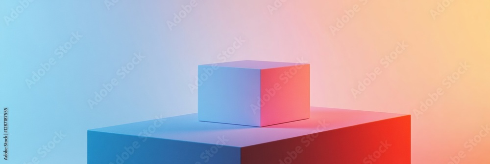 Poster Colorful geometric shapes illuminated on a display surface highlight modern design aesthetics. Generative AI