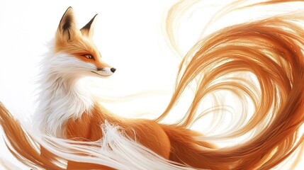 Sleek red fox in isolated white background animal portrait minimalist style art concept
