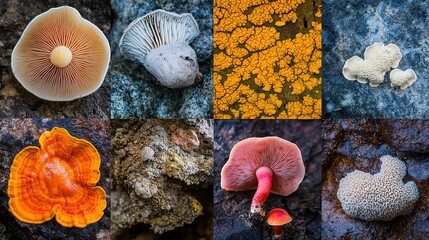 Exploring fungi growth across various mediums in nature detailed study macro photography vibrant environment