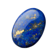 A Smooth Lapis Lazuli Cabochon with Vivid Blue Color and Gold Leaf Detailing Isolated on Transparent Background