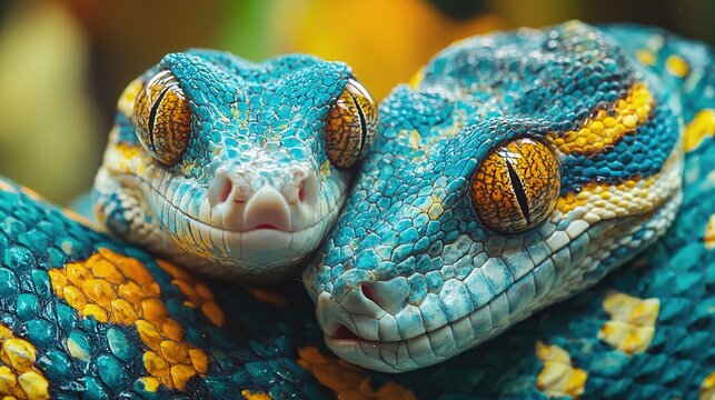 Rare parthenogenesis in blue-striped snakes exotic habitat wildlife photography close-up view animal behavior
