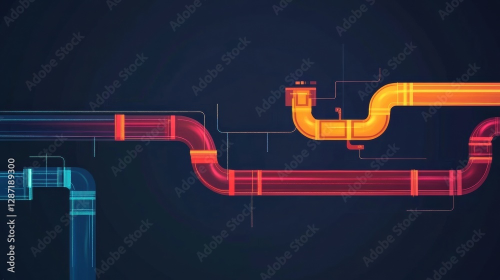 Poster visual representation of gas pipelines and flow patterns in a minimalist style highlighting energy d