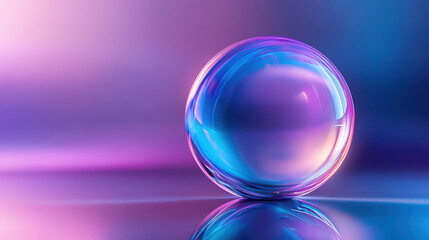 A translucent orb with a fluid, organic structure, glowing softly in a spectrum of purples and blues