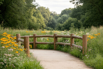Fototapeta premium A wooden fence with a path in between