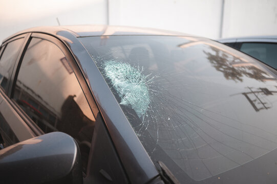 Accident Aftermath &ndash; The broken glass suggests the vehicle may have been involved in an accident
