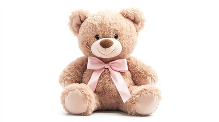 Obraz premium Cuddly plush bear toy isolated on white background soft and adorable playful environment front view comfort concept