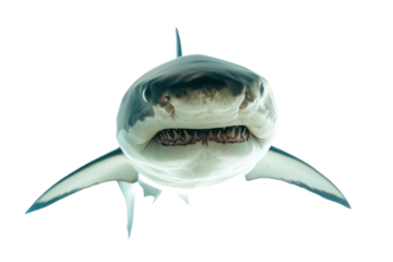 Close up of animal with teeth and focused eyes on transparent background, sea predator animal, underwater creature, scary dangerous wild life concept