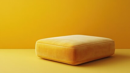 Yellow velvet cushion display, studio, minimal background, product placement