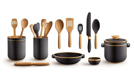 Minimalist kitchen wares set - modern style isolated on white background for product photography