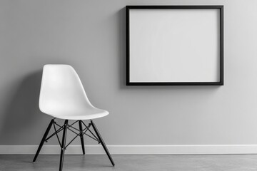 Interior shot featuring a white chair and blank frame