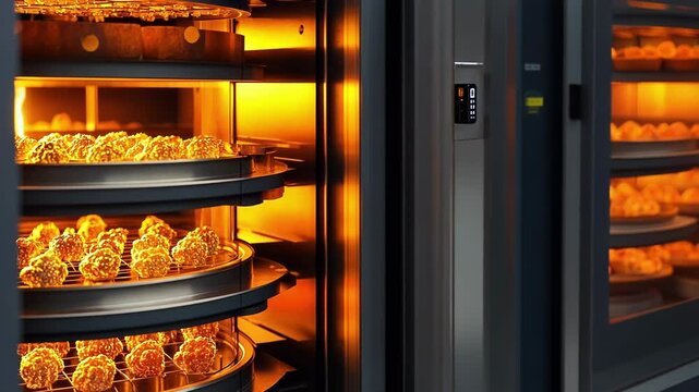 Circular trays with biological samples rotating in a laboratory incubator, illuminated by warm orange light, highlight advanced scientific research and technological innovation
