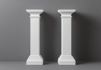 Pair of White Classical Columns Against Gray Background