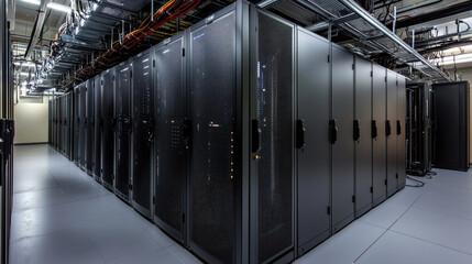 Naklejka premium A Cloud computing infrastructure, server racks, data center, technology, network