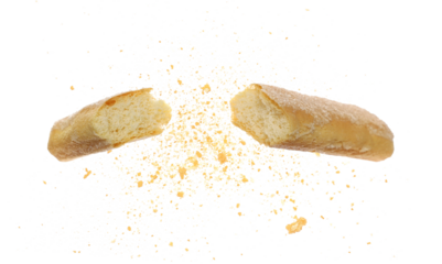 Ladyfinger savoiardi biscuit broken with crumbs, isolated on white, clipping path