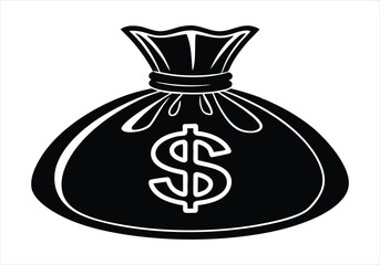 Dollar bag black silhouette vector, ideal for finance and money-themed designs and illustrations.