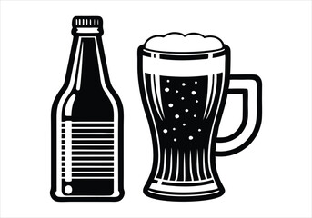 beer silhouette, glass beer bottle icon shape symbol. beer Black vector illustration