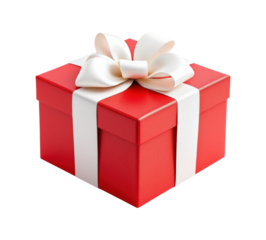 Elegant Red Gift Box Adorned with a Luxurious White Ribbon, Perfect for Celebratory Occasions and Festive Gifting, Isolated on Transparent and White Background