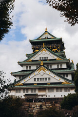 Osaka Castle, Osaka city, Japan, summer landscape vibrant view with a blue sky, Osakajo castle building, Kansai region, Osaka prefecture, travel to Japan