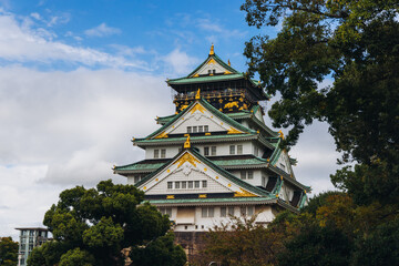 Osaka Castle, Osaka city, Japan, summer landscape vibrant view with a blue sky, Osakajo castle building, Kansai region, Osaka prefecture, travel to Japan