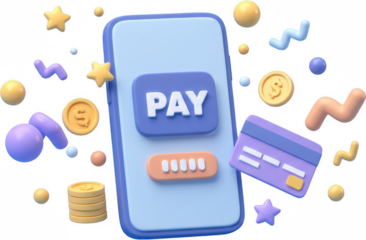 Mobile Payment App Interface with Credit Card and Coins 3D Render